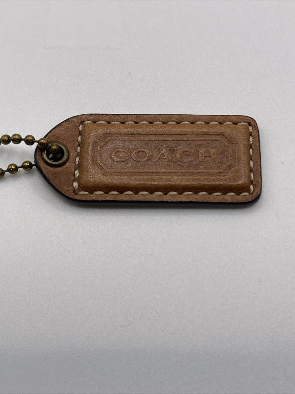 Coach British Tan Leather Hang Tag with Brass Ball Chain